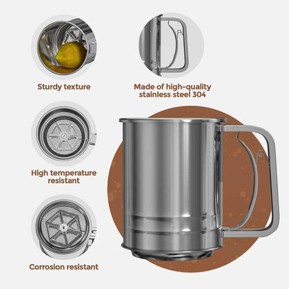 Stainless Steel 3 Cups Hand Press Flour Sifter for Baking