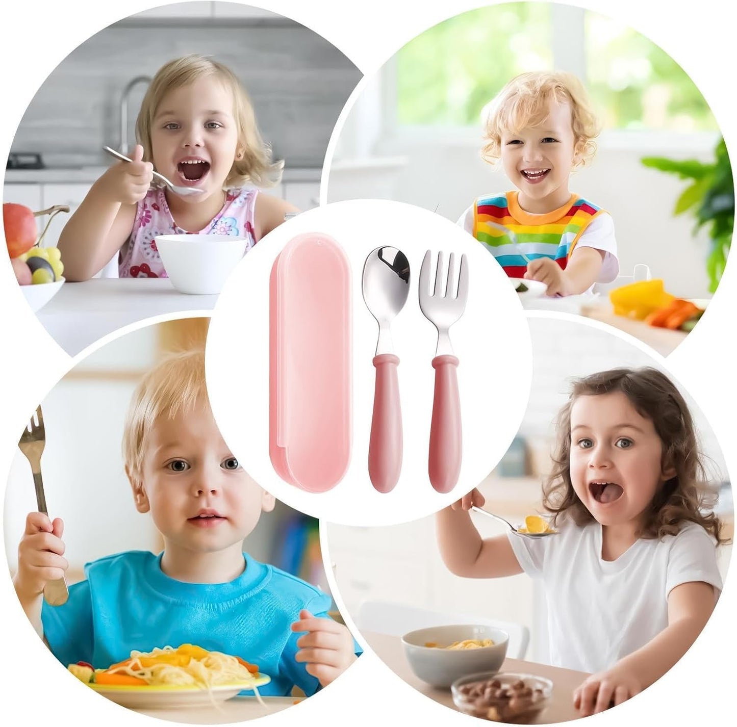Kids Utensils,Dishwasher Safe Fork Spoon with Case - Stainless Steel Kids Silverware Set,for Home School Lunch Travel Dining Outdoor Eating Feeding Daycare Kitchen Camping Picnic