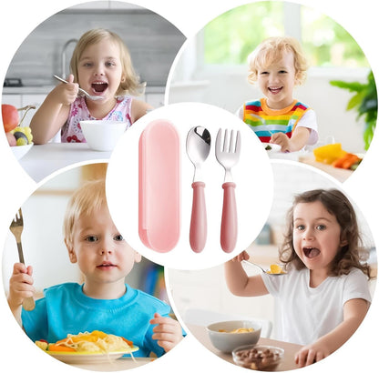 Kids Utensils,Dishwasher Safe Fork Spoon with Case - Stainless Steel Kids Silverware Set,for Home School Lunch Travel Dining Outdoor Eating Feeding Daycare Kitchen Camping Picnic