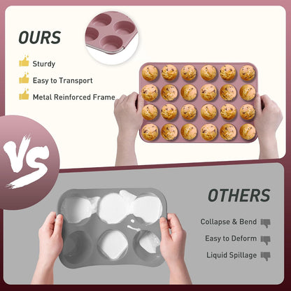 2 Pack 12 Cups Silicone Muffin Pan with Metal Reinforced Frame Regular Size Silicone Molds Cupcake Cake Baking Pans Cookie Baking Chocoflan Cupcake Mold Nonstick Muffin Tin Home Baking Supplies