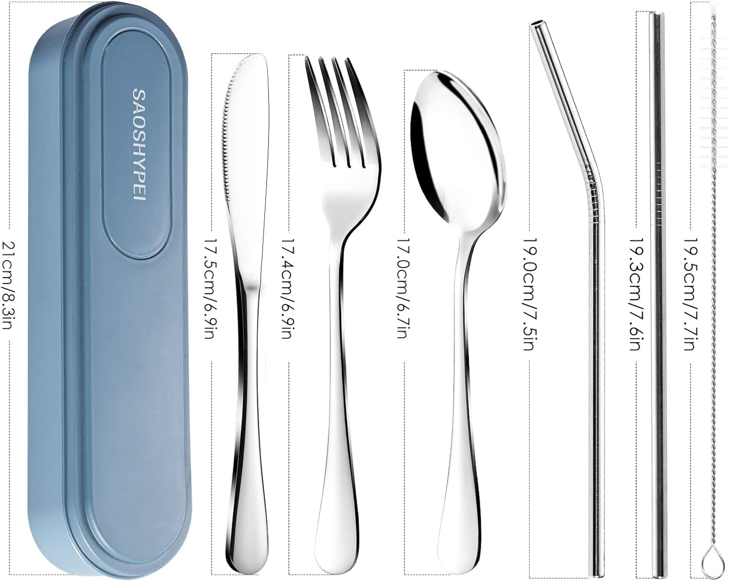 Portable Utensils Set with Case, 4pcs Stainless Steel Reusable Silverware for Lunch Camping School Picnic Workplace Travel, Lunch Box Includ Fork Spoon Knife,Easy to clean,Dishwasher Safe(Rainbow)