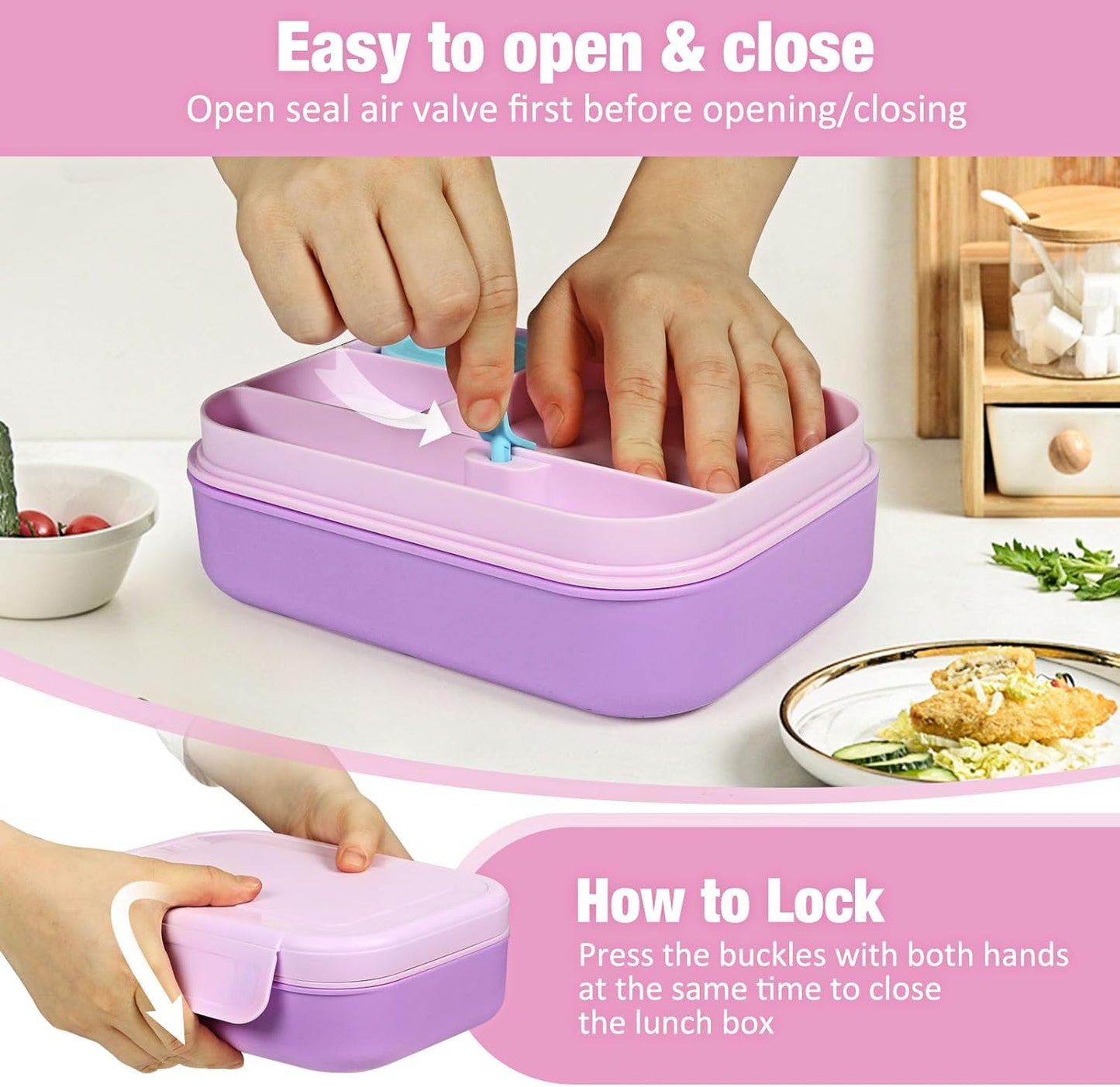 Caperci Bento Box for Kids - Stackable Leakproof Multiple Compartments Lunch Containers for Kids with Sauce Container, 5.8 Cups, Idea for School, On-the-go, Built-in Utensil Set, BPA Free (Purple)