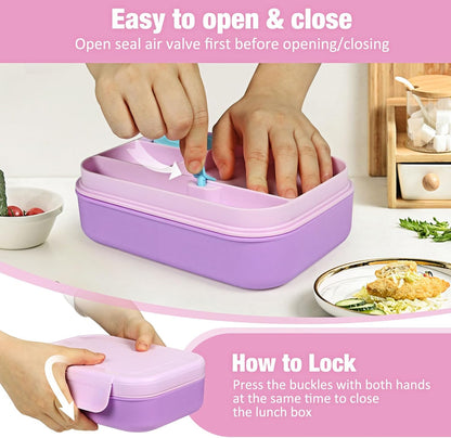 Caperci Bento Box for Kids - Stackable Leakproof Multiple Compartments Lunch Containers for Kids with Sauce Container, 5.8 Cups, Idea for School, On-the-go, Built-in Utensil Set, BPA Free (Purple)
