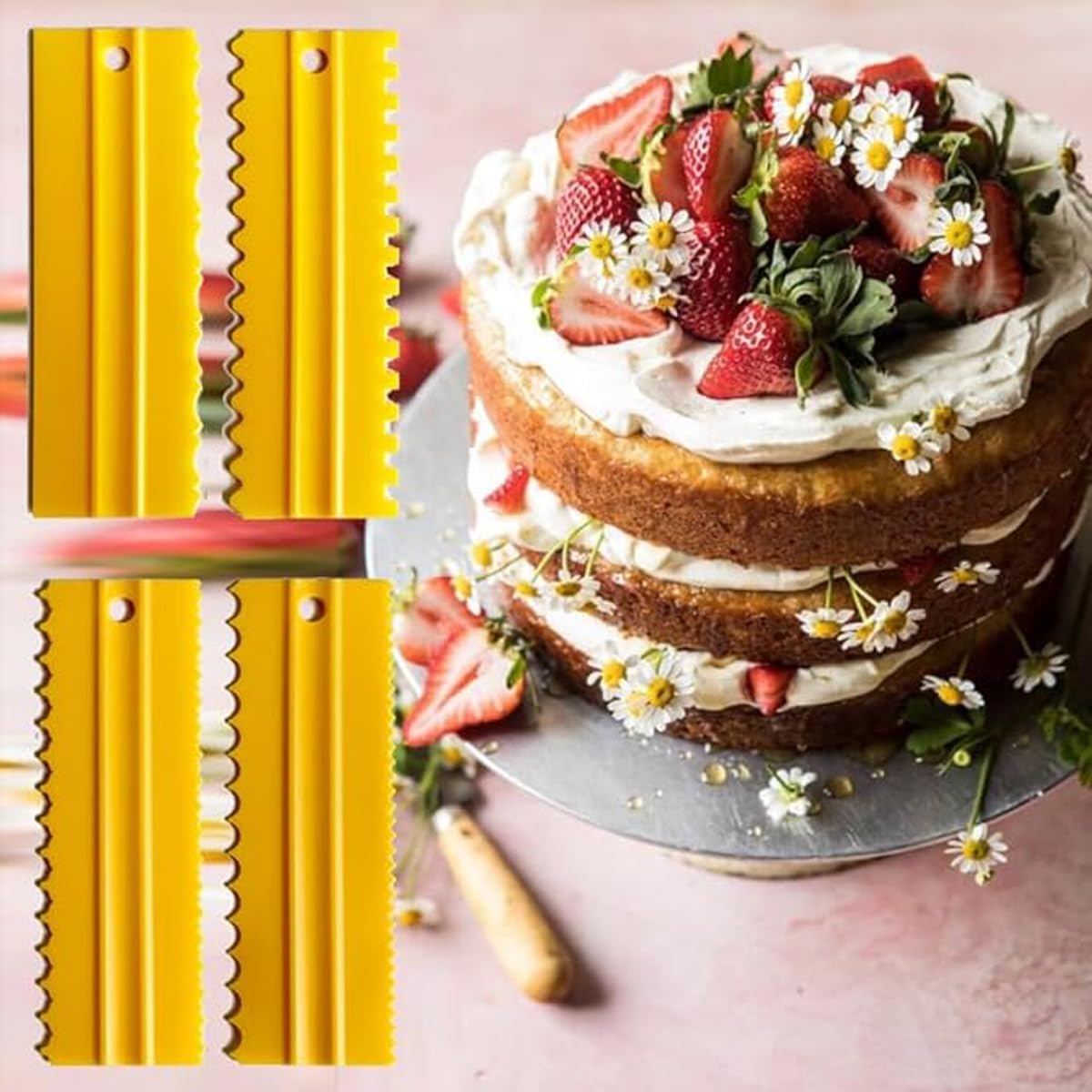 Cake Scrapers Set Decorating Comb and Icing Smoother, Plastic Sawtooth Scraper Polisher Butter Mousse Cream Cake Edge DIY Tool -8 Design Textures (White)