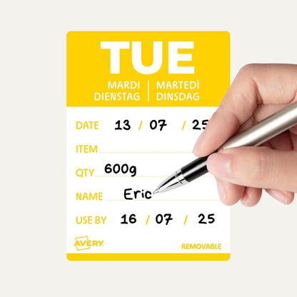 Avery Removable, Hand Writable, Detailed Food Day Labels, Strong Adhesive, 40 x 56 mm, Sunday, Black, 500 Labels, Preprinted Design (DLDSUNREV-500)