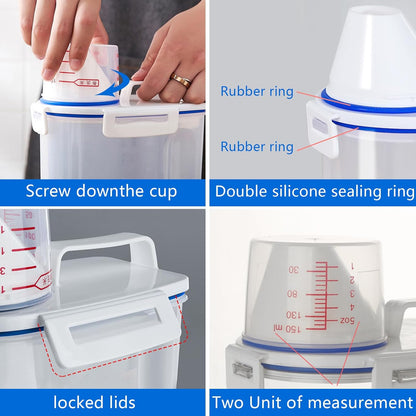 20Lbs 2 Pack Food Storage Container with Scoop, Airtight Rice Storage Bins Flour Containers Pet Food Dispenser with Handle & Wheels, Plastic Kitchen Pantry Organization for Cereal Baking Supplies