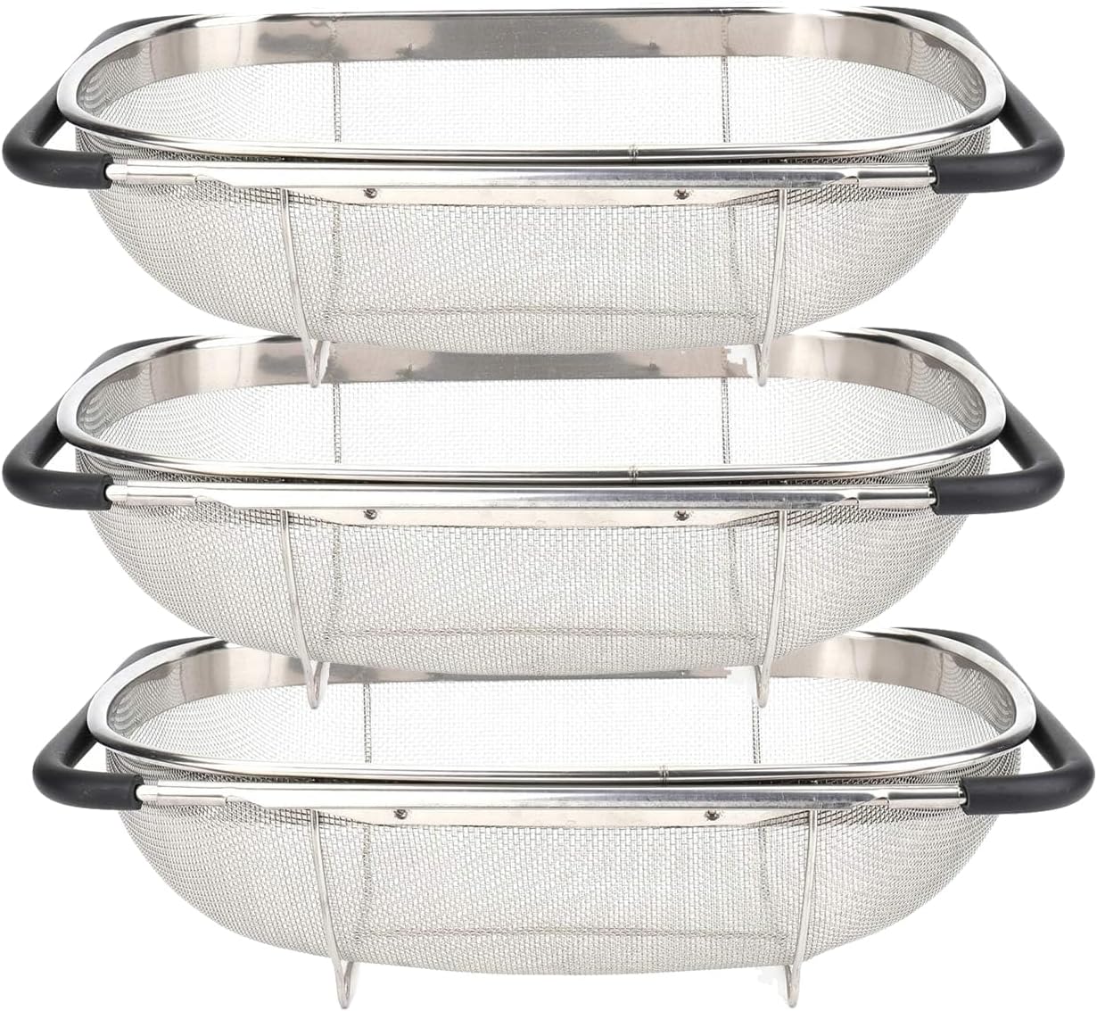 2 PackPremium Quality Over The Sink Stainless Steel Oval Colander with Fine Mesh 6 Quart Strainer Basket & Expandable Rubber Grip Handles - Strain, Drain, Rinse Fruits, Vegetables1