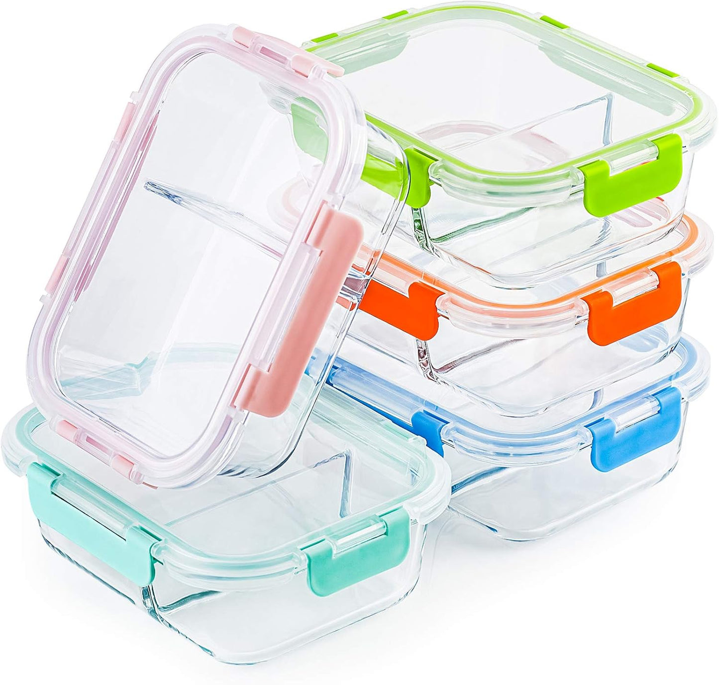 C CREST [5-Pack] Glass Lunch Box, Meal Prep Glass Containers with Lids, Glass Food Storage Containers, 34 OZ