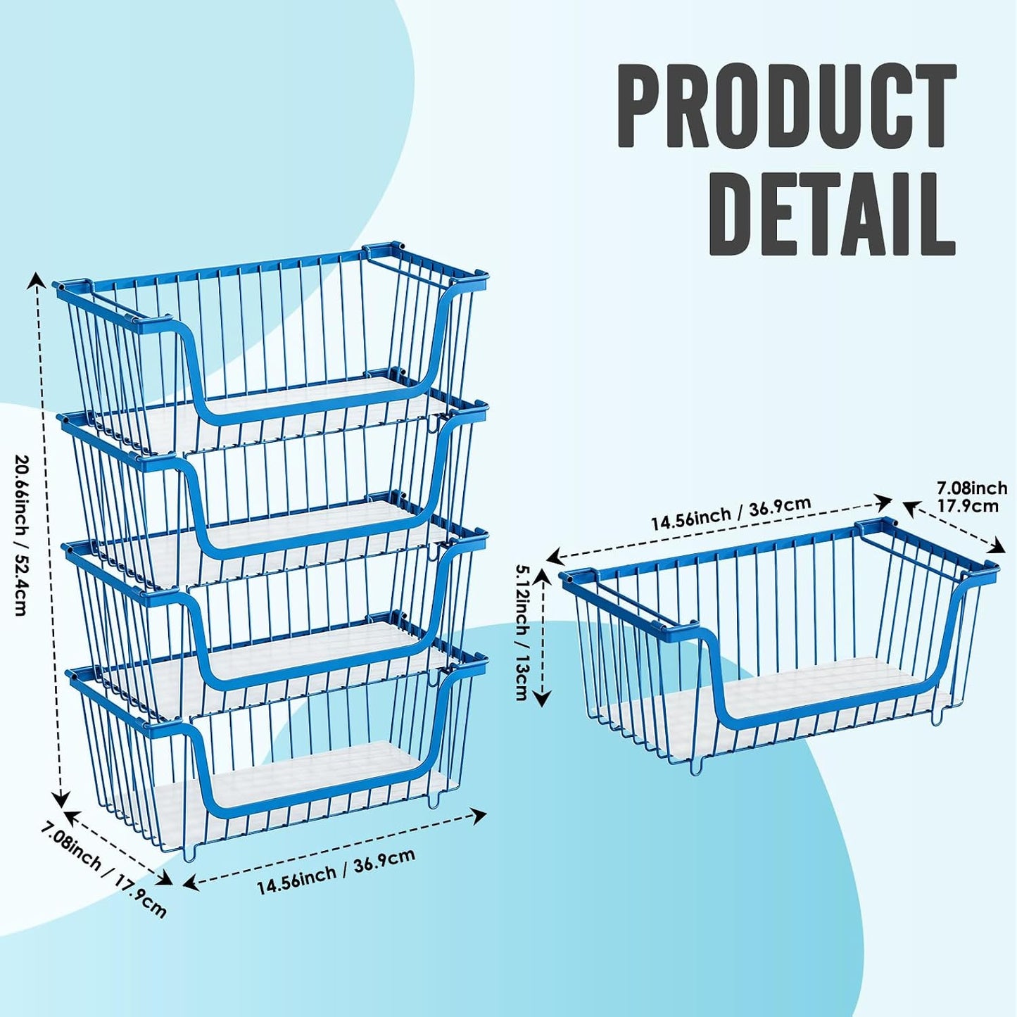 GAOKASE 4 Pcs Stackable Wire Baskets for Pantry Organizers and Storage,Vegetable Fruit Basket for Countertop,Kitchen Storage Metal Baskets,Produce Potato Onion Storage Bin-Black