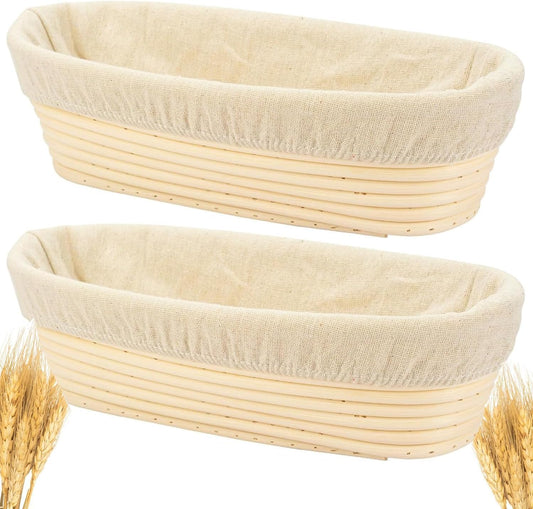 12 inch Oval Bread Proofing Basket Banneton Bread Dough Proofing Rising Rattan Basket & Liner for Baking Bread Making