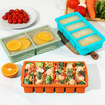 3-Pack Silicone Freezer Trays with Lid,2 Large 2-Cup(500ml)&4 Medium 1-Cup(250ml)&6 Small 1/2-Cup(125ml) Soup Freezer Container Molds,Ice Cube Tray For Meal Prep&Freezing Soup,Stews,Sauces