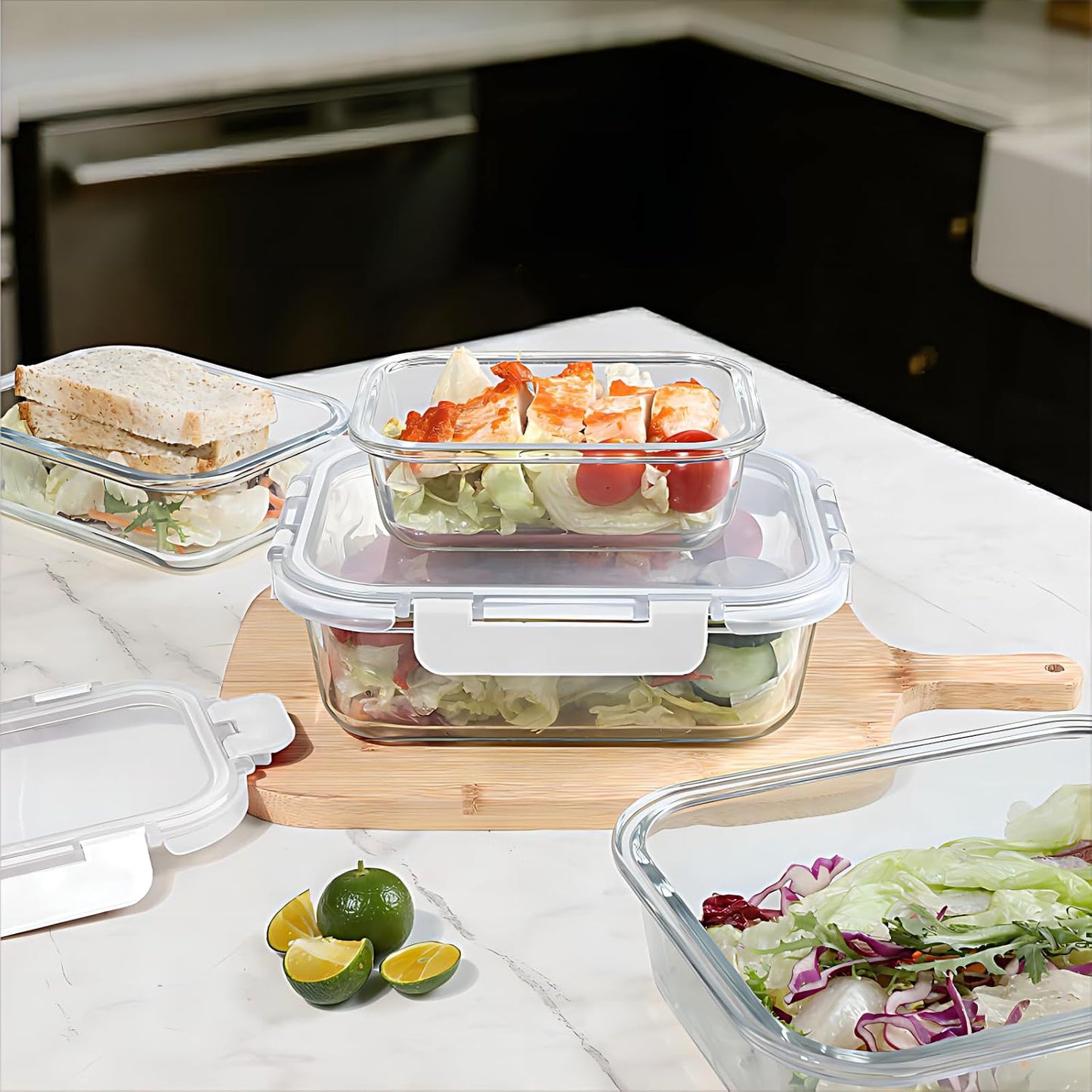 BAYZZ 10 Pack Glass Meal Prep Containers, Glass Food Storage Containers with Lids, Airtight Lunch Box, Freezer,Oven,Microwave and Dishwasher Safe
