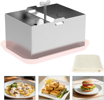 New 2026 Tofu Press Stainless Steel 304, Tofu Maker Comes With Pressed Towels And Drip Trays For Easy Dehydration And Improved Taste. It Can Also Be Used To Make Cheese/Paneer, 2-Pound Extra Firm Tofu