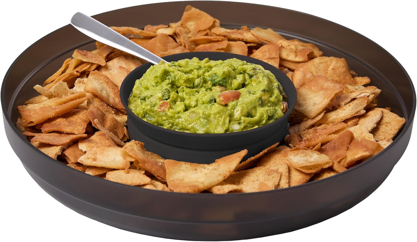 madesmart Chip N Dip Dipware Bowl, 2-Piece Serving Set with Stackable & Removable Dip Bowl, Durable Plastic Chip Tray for Entertaining, Tabletop Snack Server, Carbon