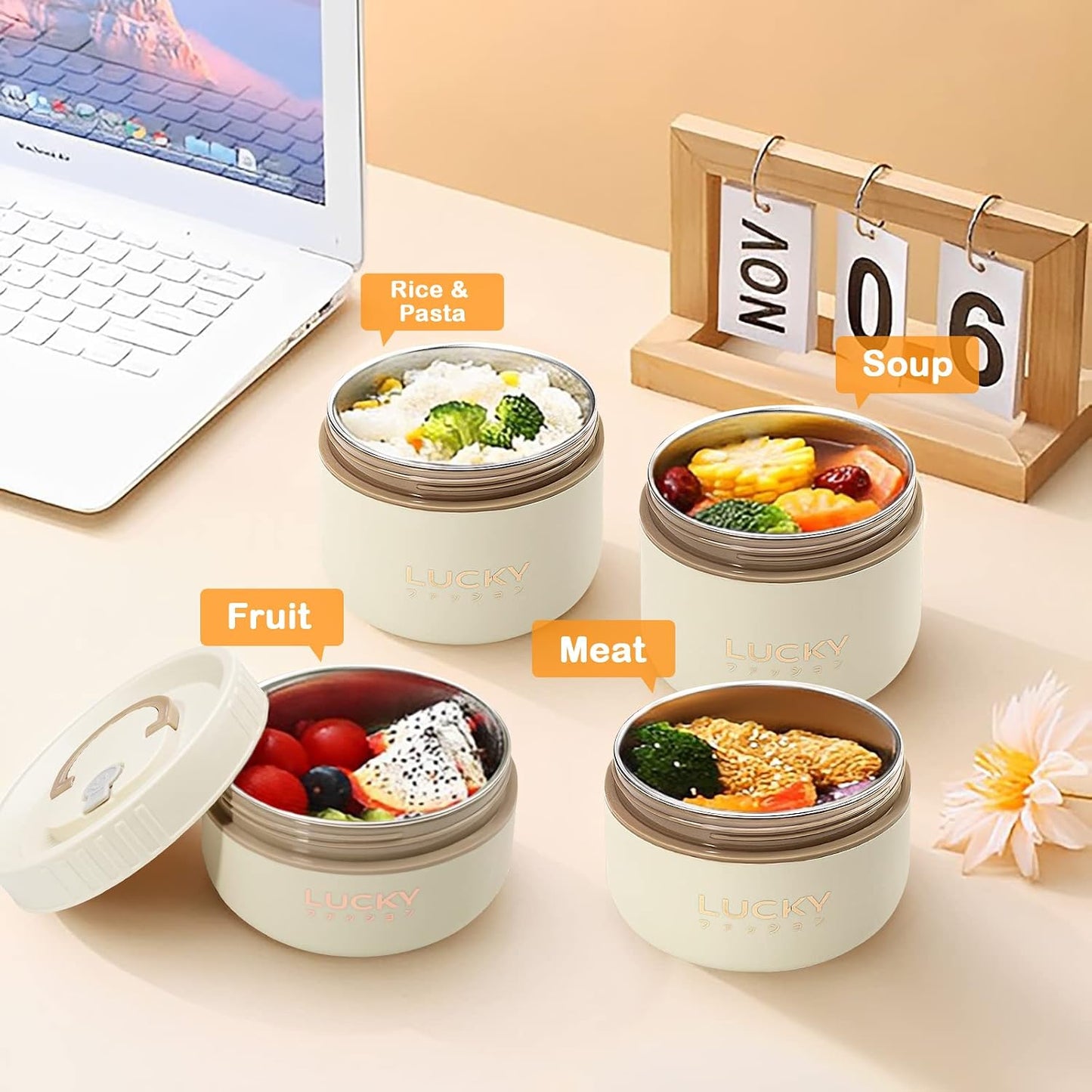 3 Compartments Bento Lunch box with Soup Bowl, Insulated Lunch Bag and Portable Utensils, Stainless Steel Camera Lunch Containers，Leak Proof Bento Box for Kids Adults Men Women…