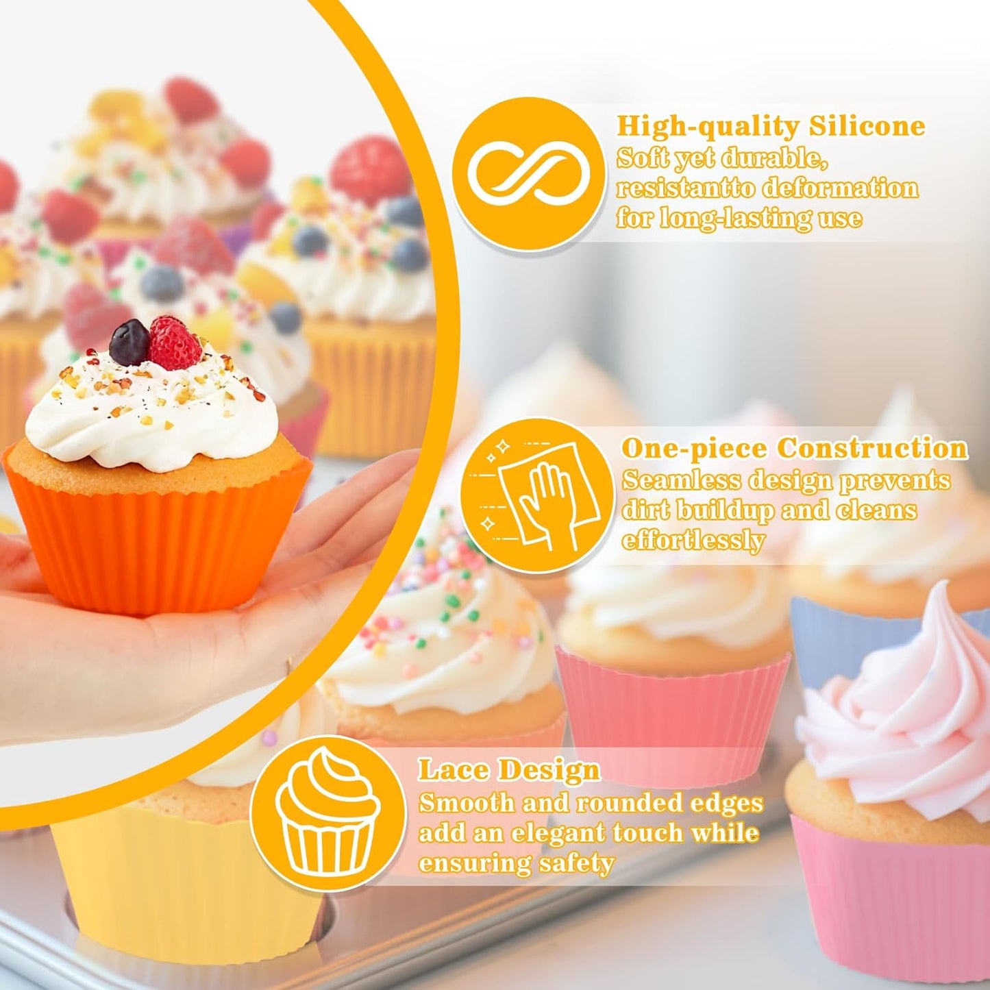 RAINFLOW 36 PCS Silicone Cupcake Baking Cups - Reusable Non-stick Muffin Liners, Silicone Muffin Cups Multicolor Cupcake Liners Holder for Mother's Day, Parties, Halloween, Christmas, Birthday, Easter