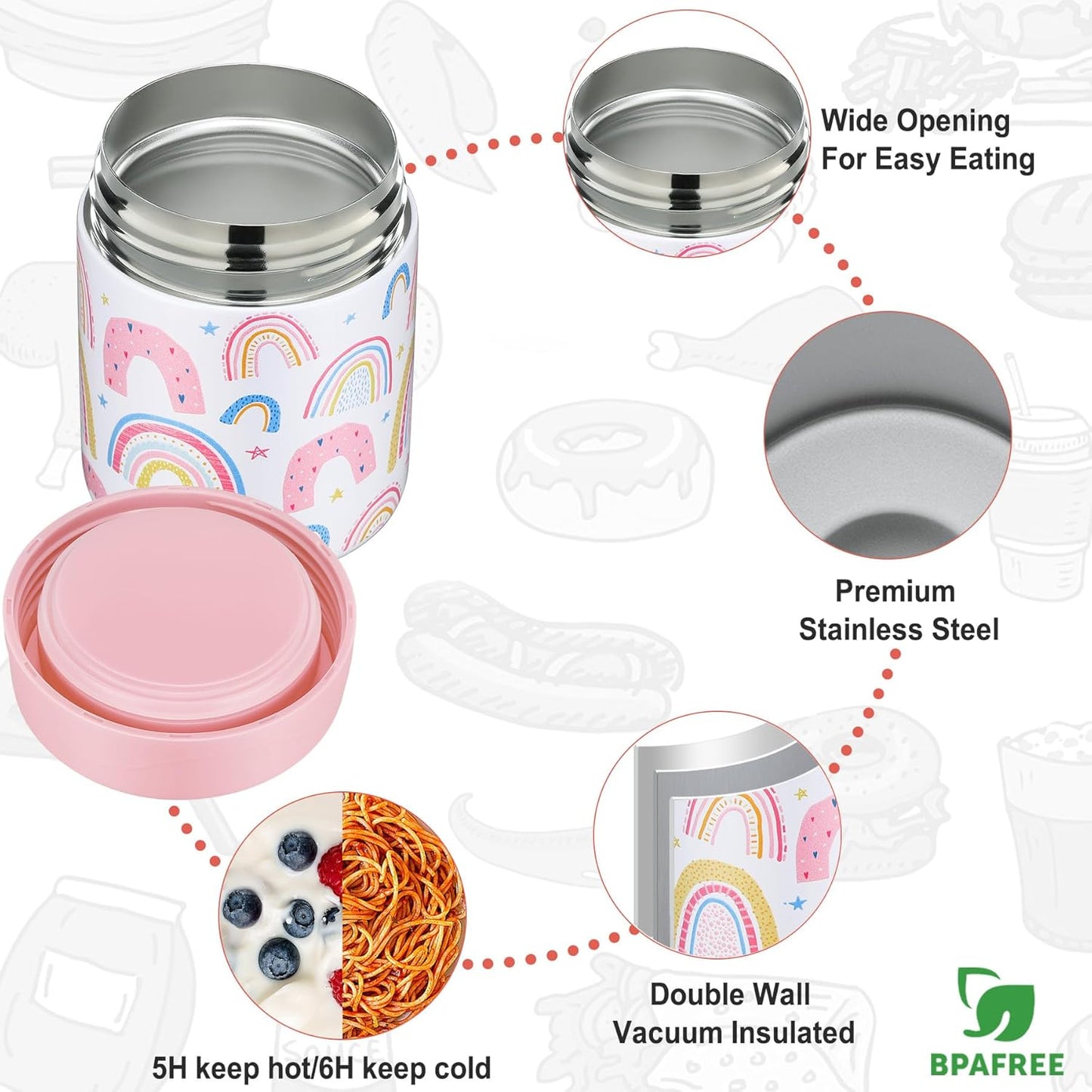 Itslife Bento Lunch Box Set for Kids with 12oz Soup Thermo&Lunch Bag, Leak-Proof Lunch Food Containers for Kids School, 5 Compartment, Sauce Cup, 10 Notes (Dinosaurs Black)