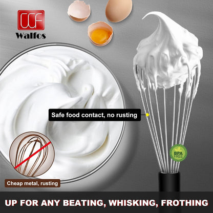 Walfos Silicone Whisk,Stainless Steel Wire Whisk -Heat Resistant 480°F Kitchen Whisks for Non-stick Cookware,Balloon Egg Beater Perfect for Blending,Whisking,Beating,Frothing & Stirring,Black