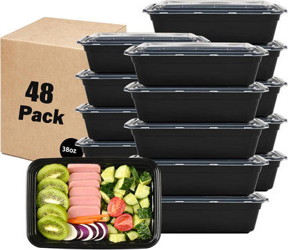 LOKATSE HOME Meal Prep Containers 48 pack 1 Compartment with Lids, Food Storage Bento Stackable Reusable Lunch Boxes, BPA-Free Microwave/Dishwasher/Freezer Safe(38 oz)
