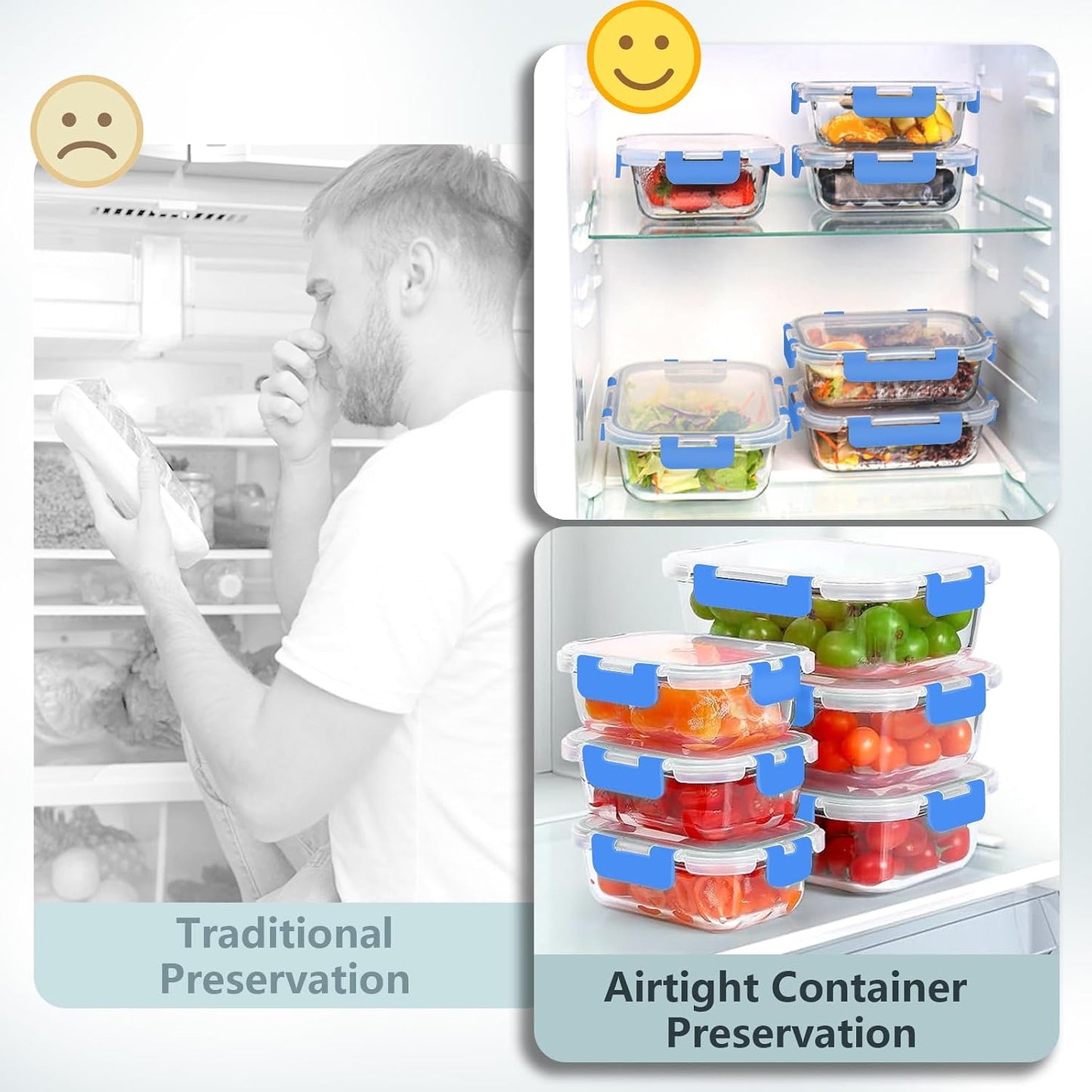 12 Pack Glass Food Storage Container Set with Lids Non Toxic, Stackable Borosilicate Glass Meal Prep Containers, Microwave, Oven, Freezer and Dishwasher Safe (Gray)
