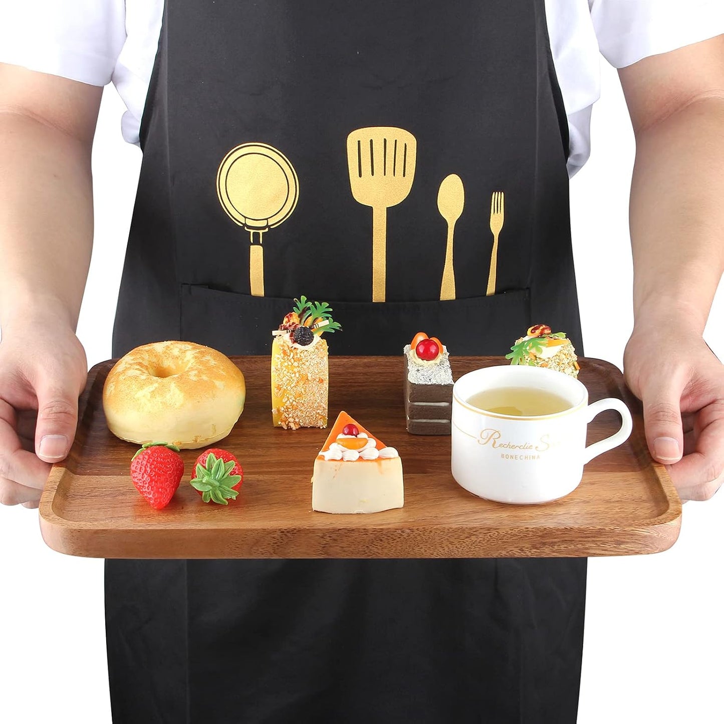 Large Wooden Serving Trays Long Party Charcuterie Boards Acacia Wood Platters Serving Cheese Board Rectangular Appetizer Snack Plates Rectangle Kitchen Dinner Platter for Food Dish Cake Dessert Tray