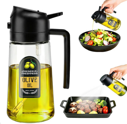 2 in 1 Olive Oil Sprayer for Cooking, 16 Oz Olive Oil Dispenser Bottle for Kitchen, Fits Air Fryers, Salads, BBQ & More