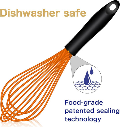 OYV Dishwasher Safe Silicone Whisk, Sealed Waterproof Design Set of 3, Professional Kitchen Whisks for Cooking Non-Scratch, Silicone & Stainless Steel Whisk, Heat Resistant Balloon Egg Beater, Black