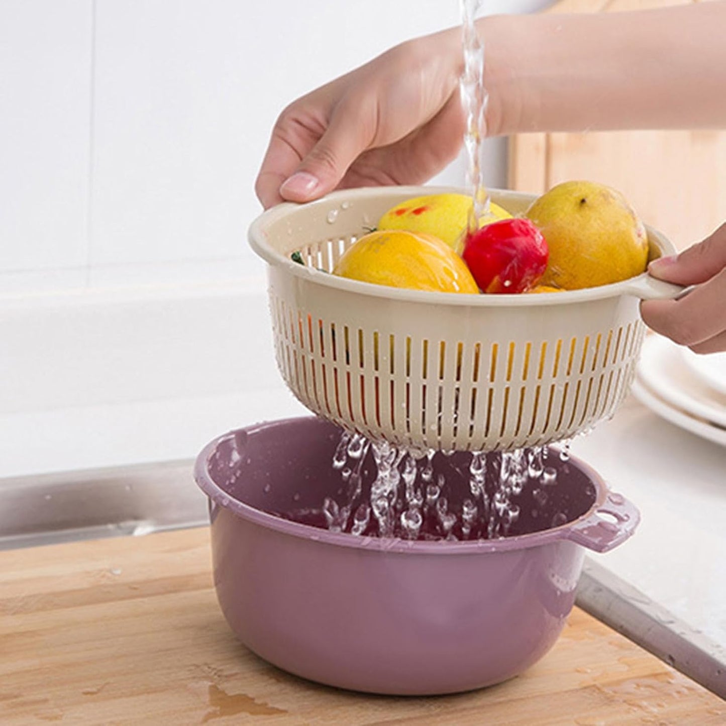 2 in 1 Colander Bowl Set, Detachable Strainer and Serving Bowl Kitchen Fruit Vegetable Washing Drainer for Home Meal Prep and Salad Making (Extra Large 20x9x24cm)