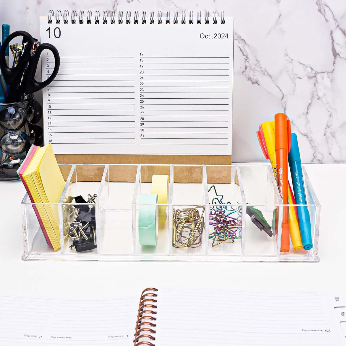 NatSumeBasics Clear Acrylic Drawer Organizer with 6 Compartments, 3.3" Width Desk Storage for Office Accessories, Not for Credit & Business Cards