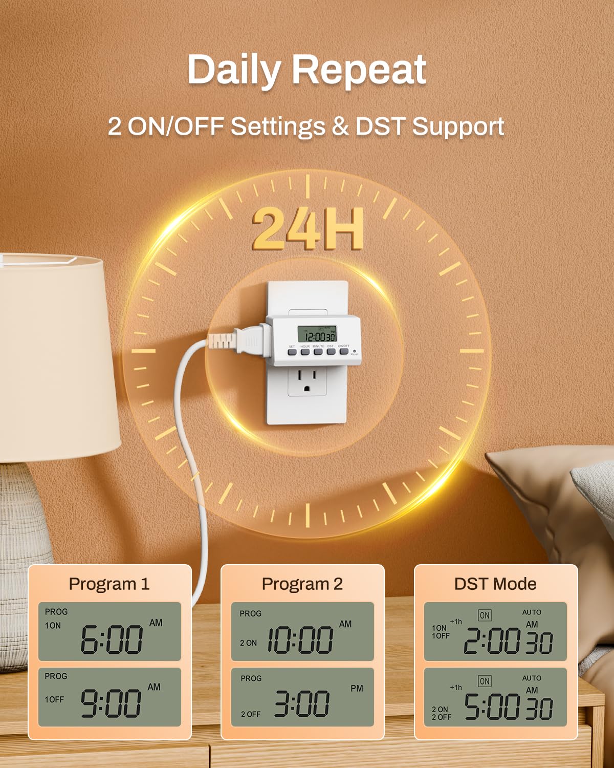 BN-LINK Indoor 7-Day Programmable Digital Timer Outlet, 2 Outlets