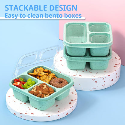 Snack Boxes (3 Pack) - Stackable Bento Boxes with 3 Compartments, Meal Prep Containers Reusable, Lightweight Lunch Containers for Kids and Adults, BPA Free (Blue)