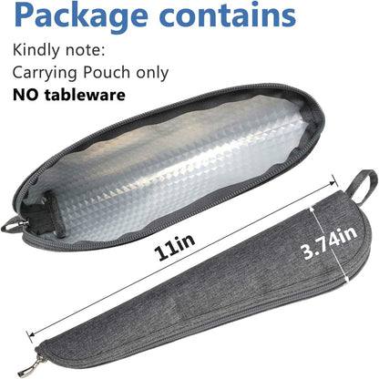 Aosbos Travel Utensil Sets Carrying Case Portable Cutlery Set Pouch Reusable Silverware Set Bag Stainless Steel Straws Pouch Chopsticks Knife Fork and Spoon Holder for Work Bento Box Lunch Bag, Grey