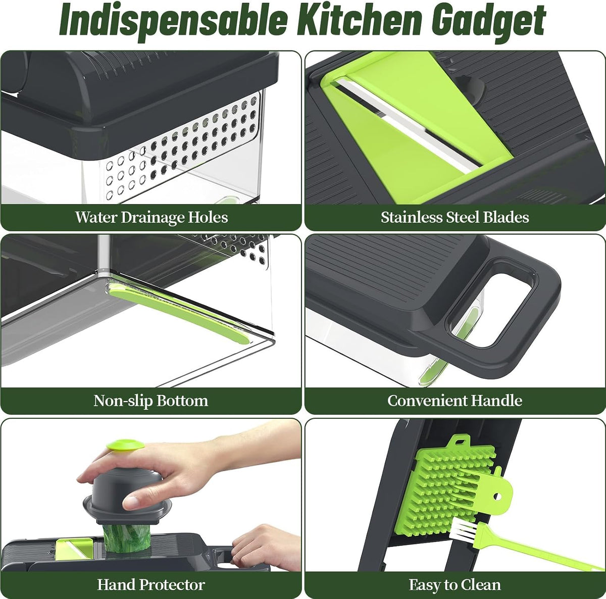 12-in-1 Vegetable Chopper 7 Blades, Veggie Cutter with Handle, Black/White