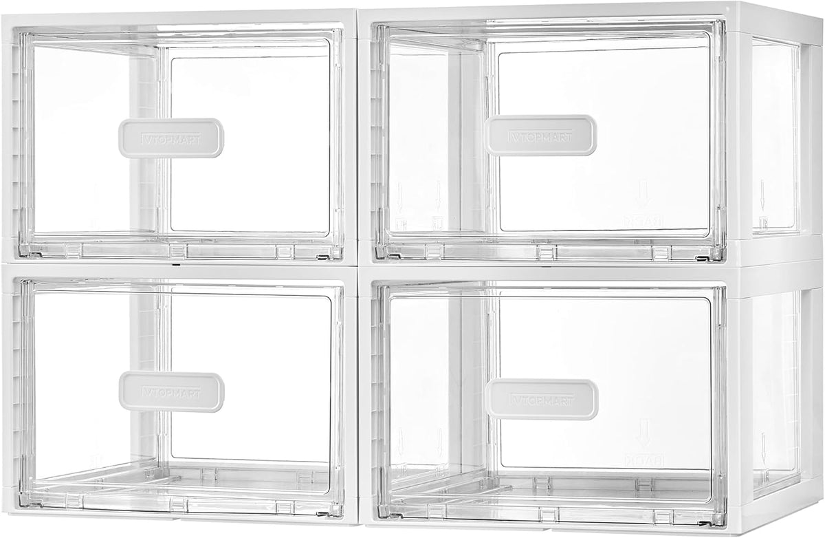 Vtopmart 2 Pack Clear Stackable Storage Drawers 15QT, Easily Assemble Closet Organizers,Plastic Storage Bins for Bathroom,Cabinet,Kitchen Pantry,Under Sink Organization(Medium)