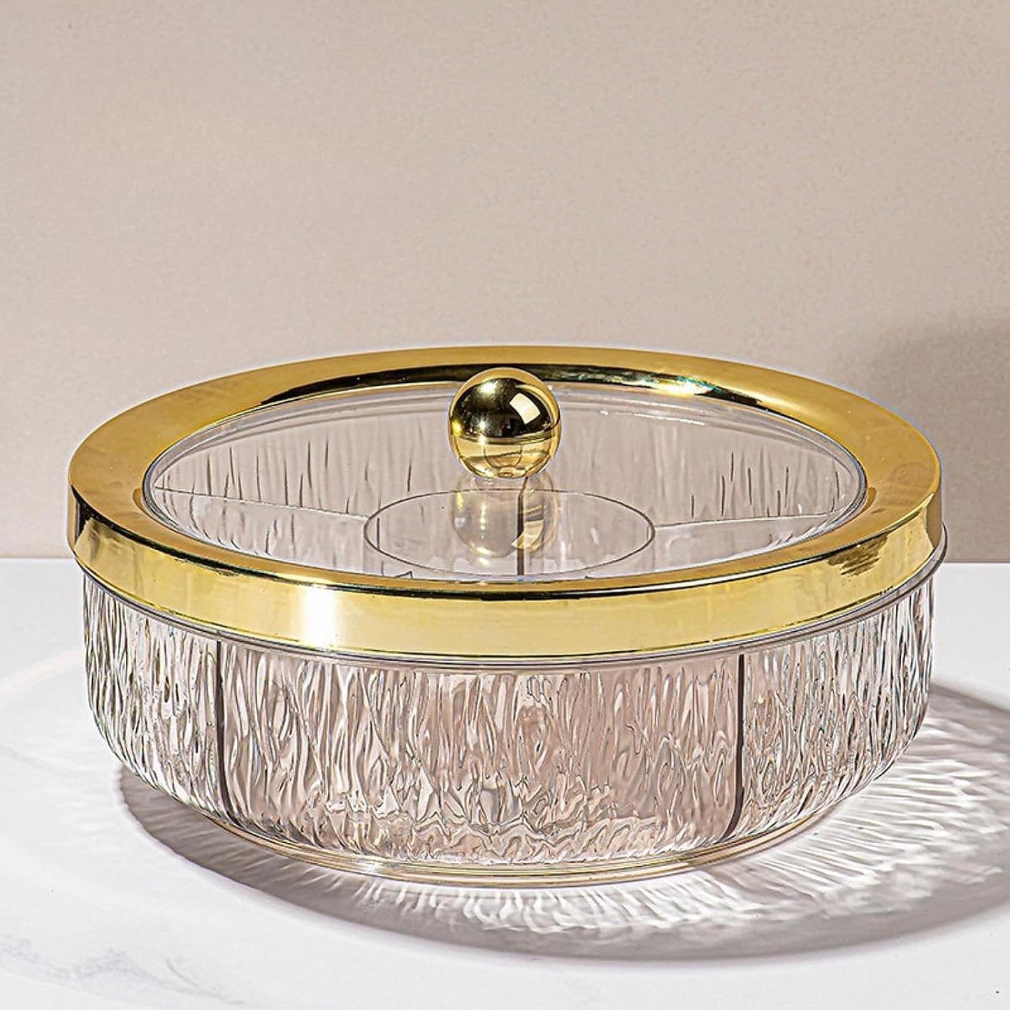 Amagogo Divided Serving Tray with Transparent Lid Snack Tray Rotatable Base Appetizer Platter with 6 Compartments Dessert Dish Suitable for Gift Giving Home D, Golden Bow