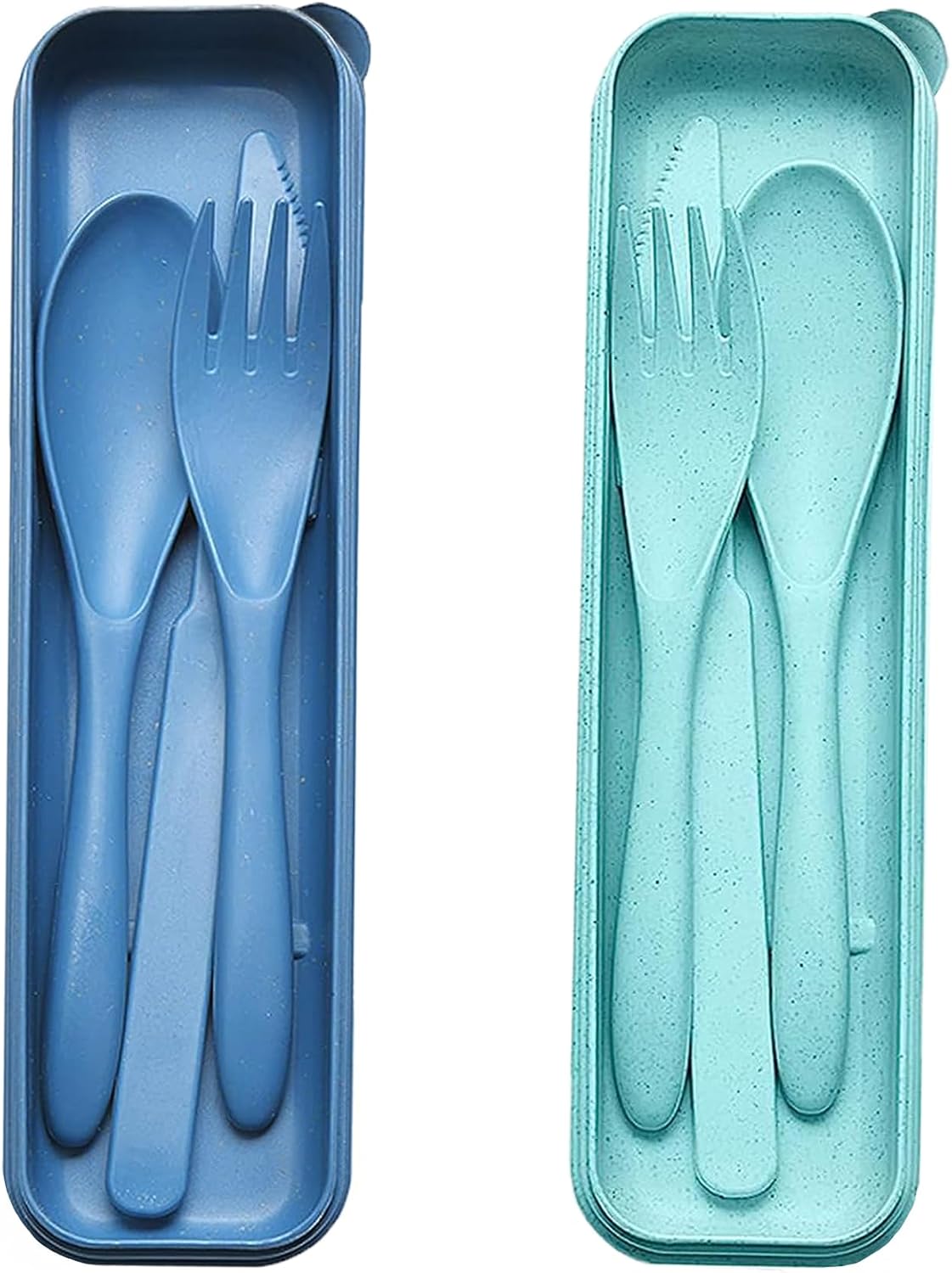 Reusable Travel Utensils Set with Case, 4 Sets Wheat Straw Portable Plastic Fork Spoons Knife Cutlery, Camping Eco-Friendly BPA Free Tableware for Kids Adults Work Picnic or Daily Use (Colorful)