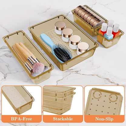 SpaceHacks 25 PCS Plastic Drawer Organizer Set, 4-Size Versatile Organizer Tool Trays & storage Bins for Makeup, Jewelry, and Gadgets in Bathroom, Bedroom and Office,Clear Black