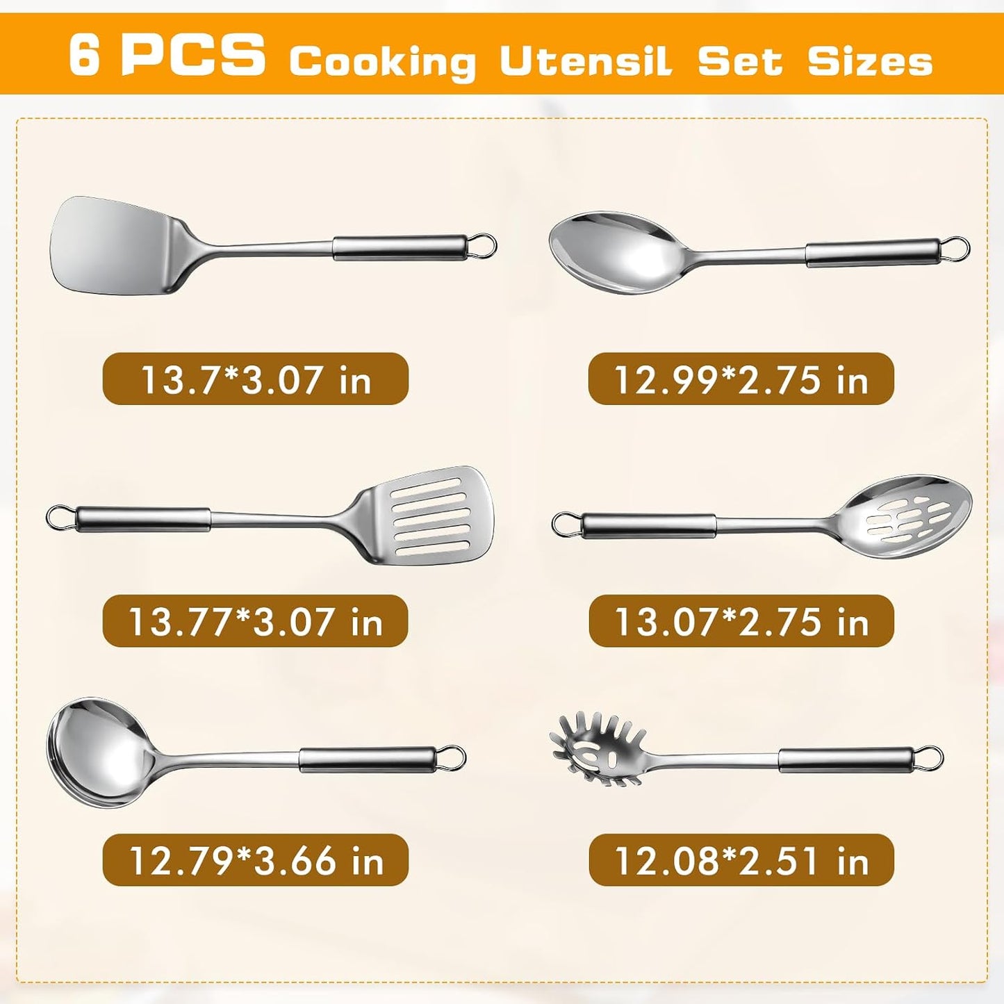 9 Pcs Cooking Utensils Set, Stainless Steel Kitchen Utensils, Heat Resistant Metal Kitchen Tools Include Solid & Slotted Spatula, Serving Spoon, Ladle, Pasta Server,Potato Maseher, Egg Whisk, Silver