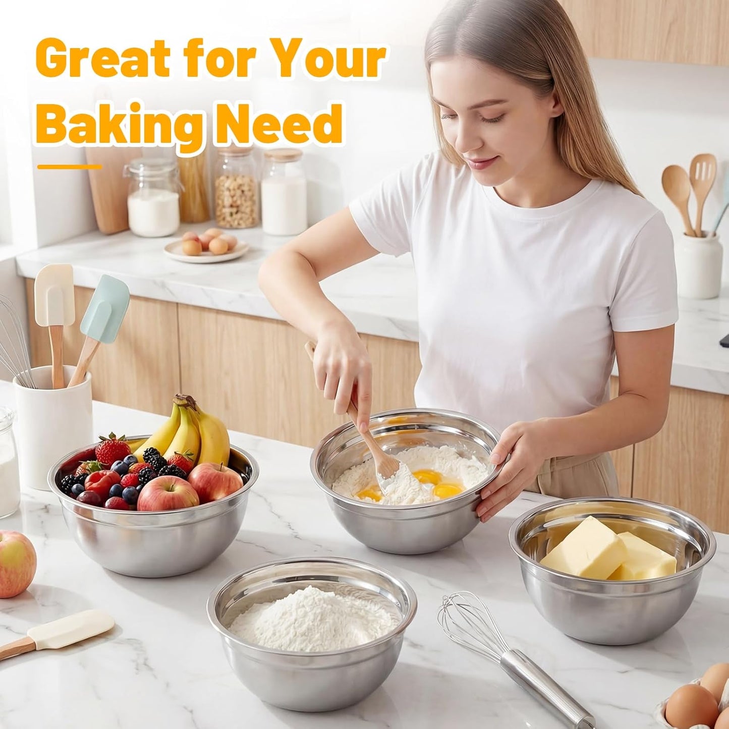 Beasea Stainless Steel Mixing Bowls, 5 Pack 1.5 QT Stackable Nesting Mixing Bowls with Airtight Lids, Metal Bowl with Lid for Baking, Meal Prepping, Salad, Serving, Food Storing