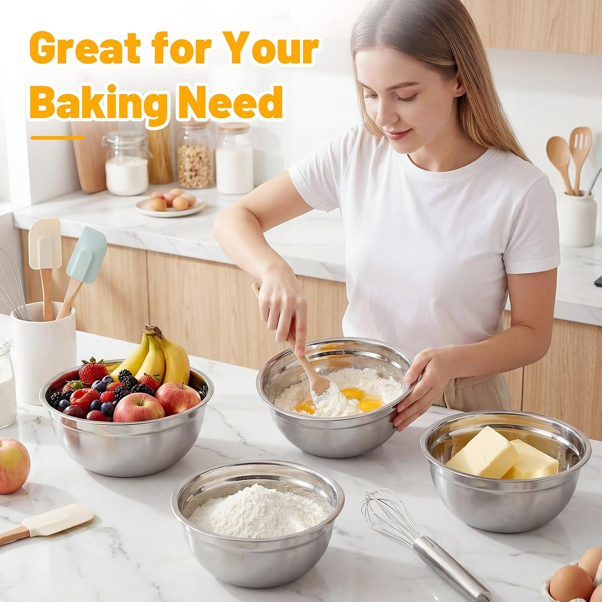 Beasea Stainless Steel Mixing Bowls, 5 Pack 1.5 QT Stackable Nesting Mixing Bowls with Airtight Lids, Metal Bowl with Lid for Baking, Meal Prepping, Salad, Serving, Food Storing