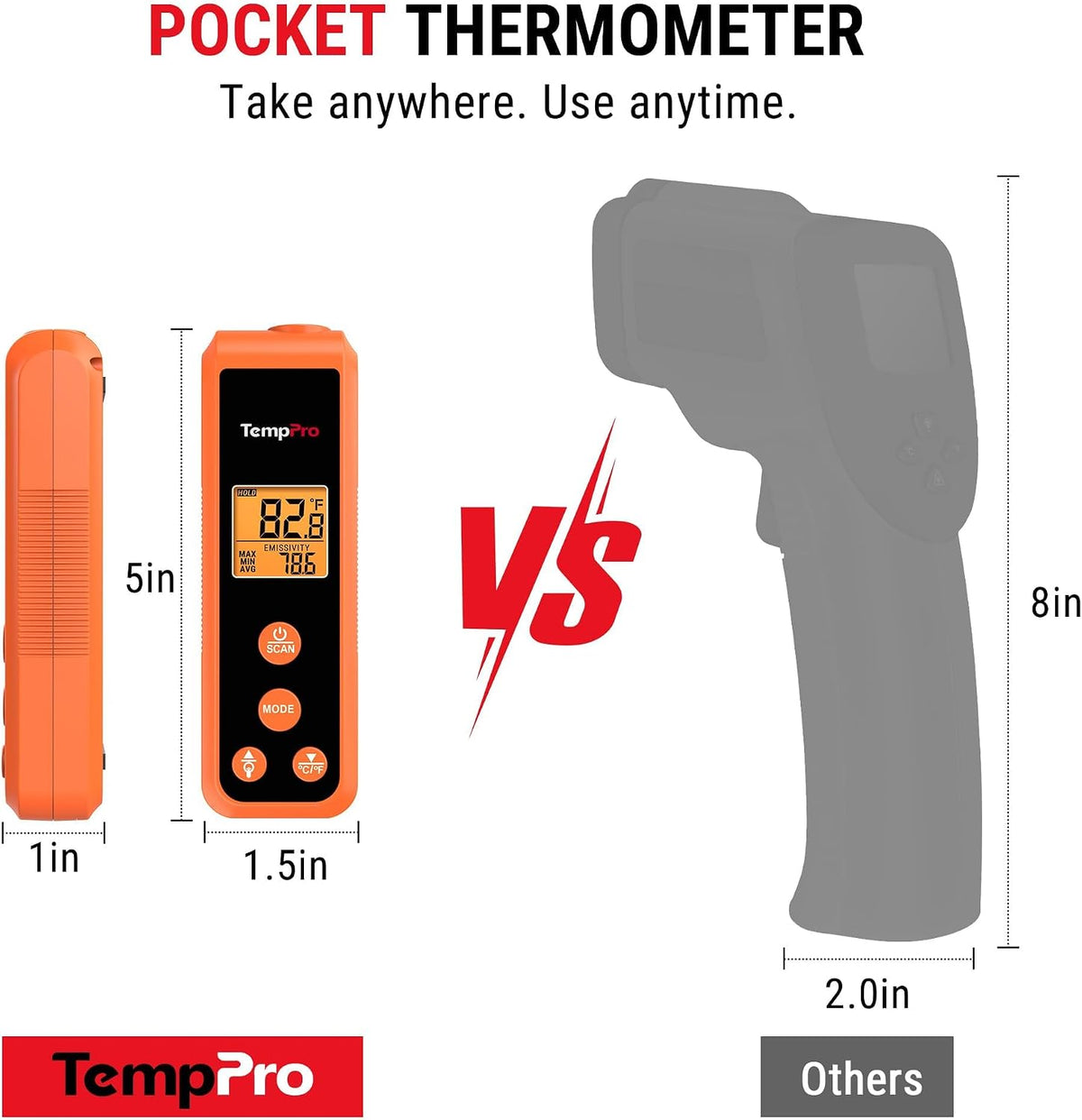 TempPro TempScan 2-in-1 Infrared Thermometer Gun with Meat Probe