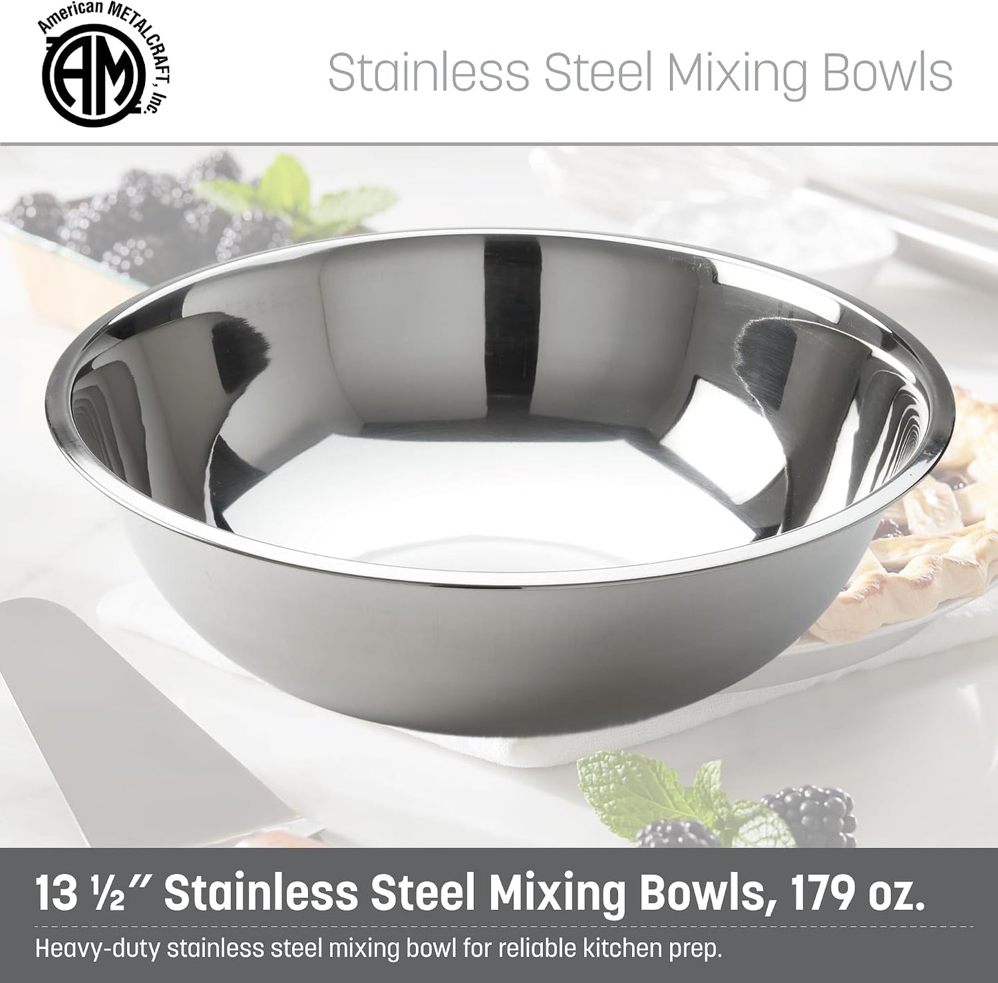 American Metalcraft 16" Stainless Steel Mixing Bowl - 13-Quart Durable Metal Bowls for Mixing, Large Stainless Steel Bowl