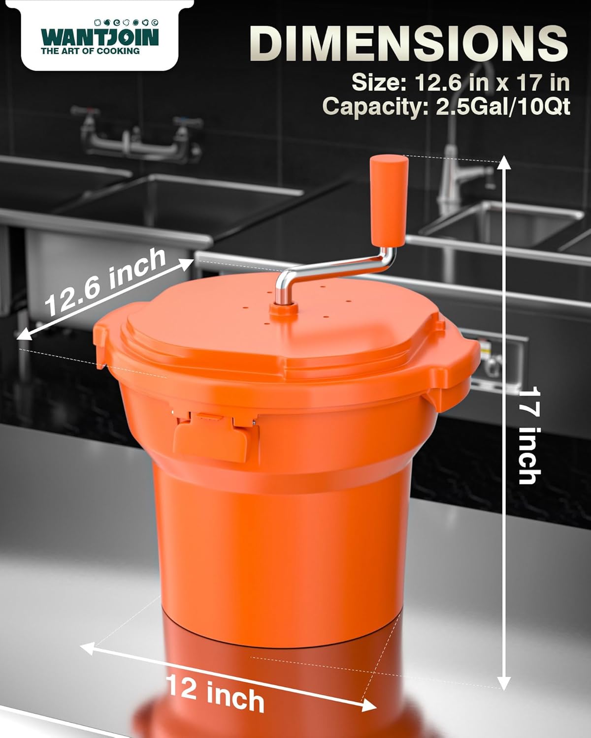 WantJoin Commercial Salad Spinner - [6 Gallon Salad Dryer] w/Silicone [Anti-slip Mat] & [Draining Hose], 24Qt Manual Salad Spinner for up to 7 Heads of Lettuce Spinner Large for Catering, Orange