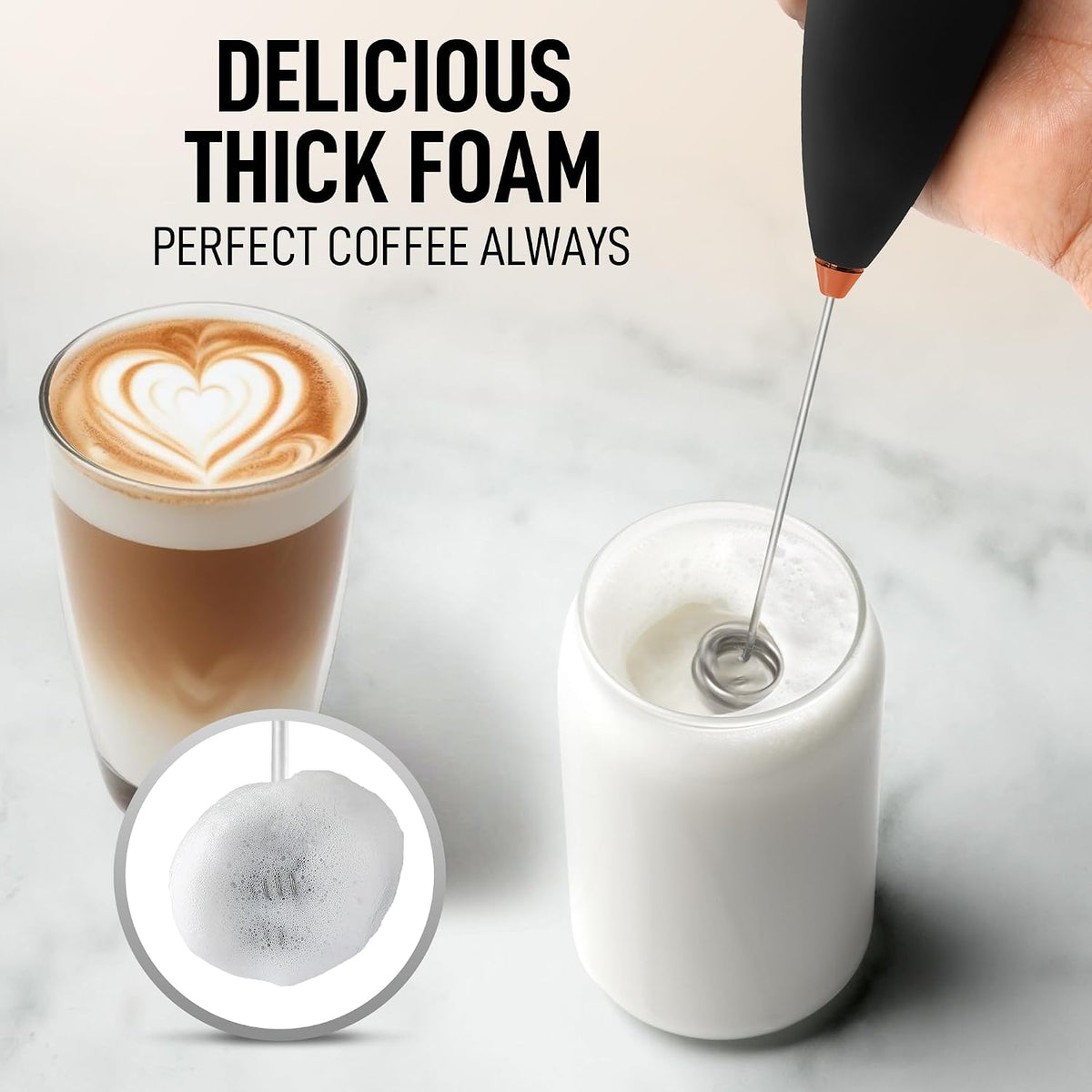 Zulay Kitchen Rechargeable Milk Frother Handheld - Frother Wand, Drink Mixer, Electric Whisk Frother, for Cappuccinos, Matcha & Protein Powder - Dynamic 3 Whisk, 3 Speed 500mAh Black - Colors C