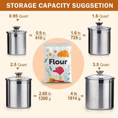 Cooks Standard Classic Stainless Steel Food Jar Storage Canister Set Medium, Airtight Containers with Glass Lid for Tea Coffee Sugar Flour Pantry Kitchen Counter, 4-Piece