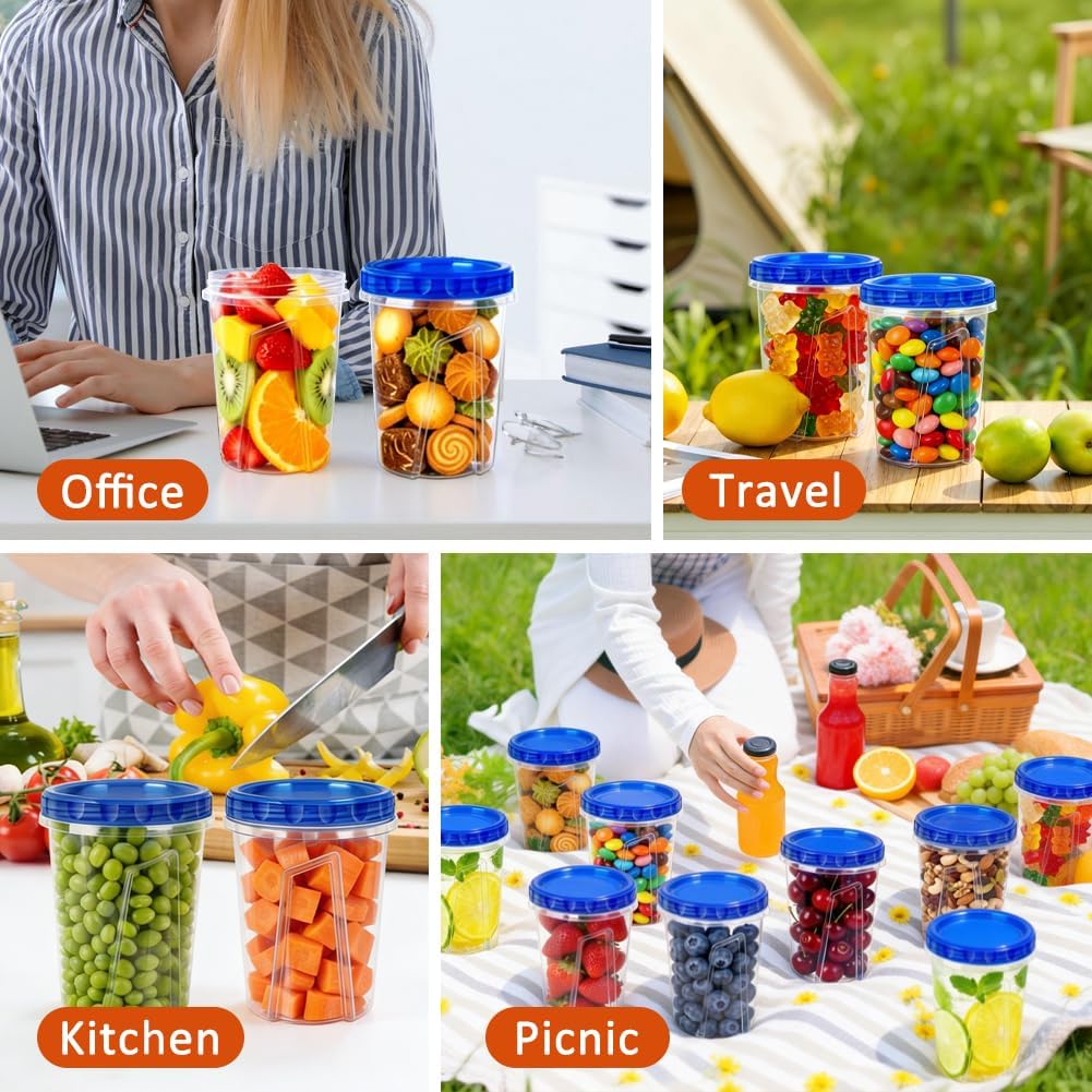 10 Pack 17oz Reusable Freezer Storage Containers with Twist Top Lids Airtight, Clear Plastic Food Storage Meal Prep Containers for Leftover Lunch Fruit Salad Snack, Small Soup Container Microwave Safe