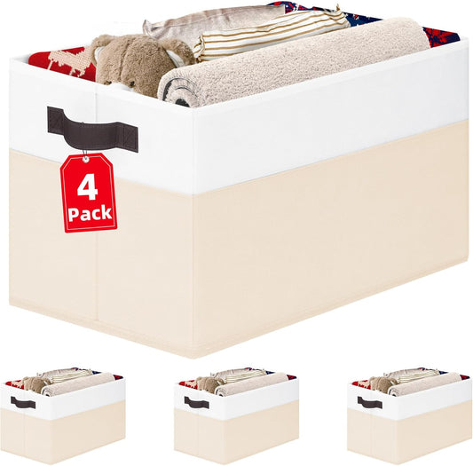 4 Pack Large Closet Storage Baskets Bins for Shelves | Fabric Closet Organizers and Storage with Handles Home Organization | Decorative Collapsible Baskets for Organizing Clothes Toy Nursery 14"x10"