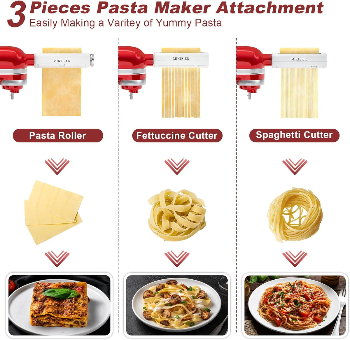 3 Pieces Pasta Maker Attachment for All Kitchenaid Stand Mixers
