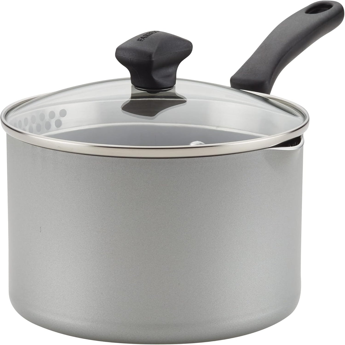Farberware Cookstart DiamondMax Nonstick Straining Saucepan, 3-Quart, Black