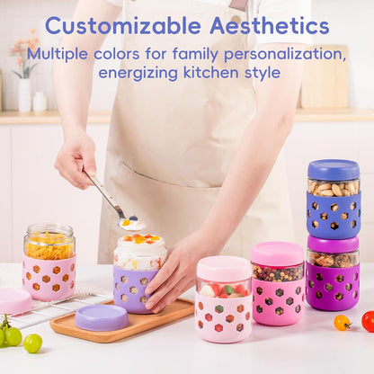 Gemice 6-Pack 10oz Glass Mason Jars with Silicone Sleeves, Airtight BPA-Free Overnight Oats Containers with Lids, Dishwasher Safe Leak-Proof Meal Prep Jars for Chia Pudding, Yogurt, Snacks